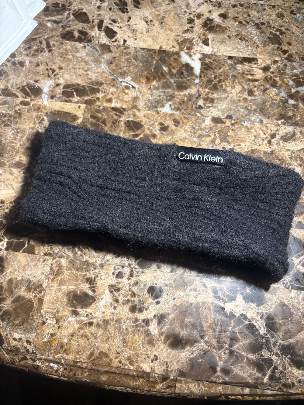 Calvin Klein Black Knit Headband with Logo Tag